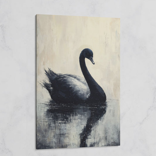 Black Swan on Calm Water Canvas Print on gallery wrap