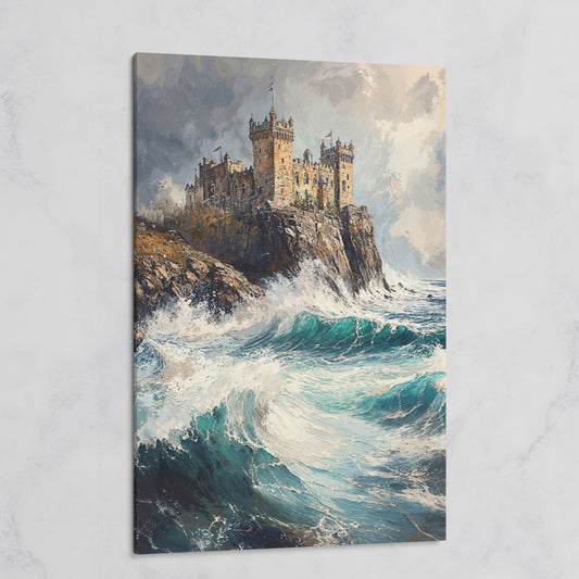 Medieval Castle on Stormy Cliffs Canvas Wall Art on gallery wrap