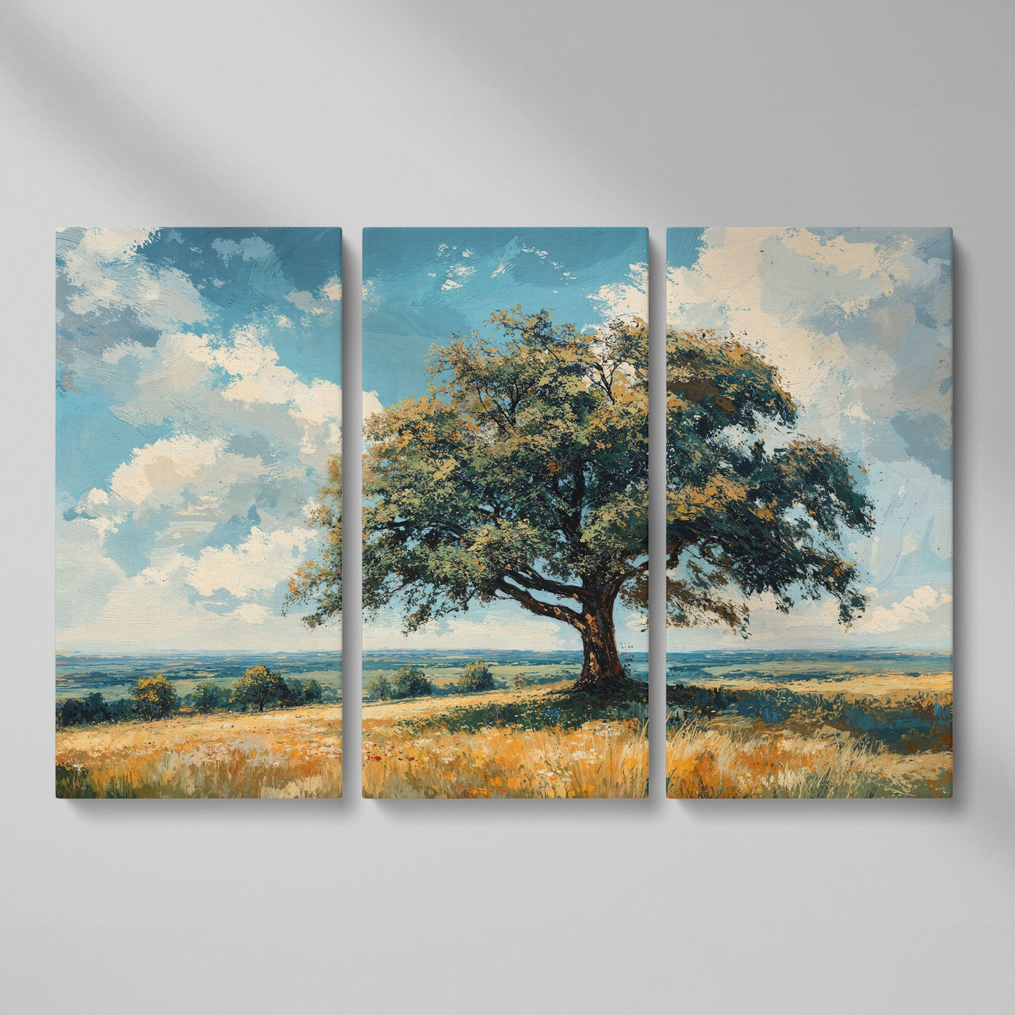 Majestic Tree Countryside Canvas Wall Art as 3-panel split version