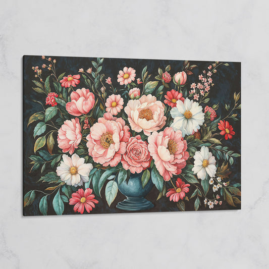 Pink Flowers in Vase Canvas Print on gallery wrap