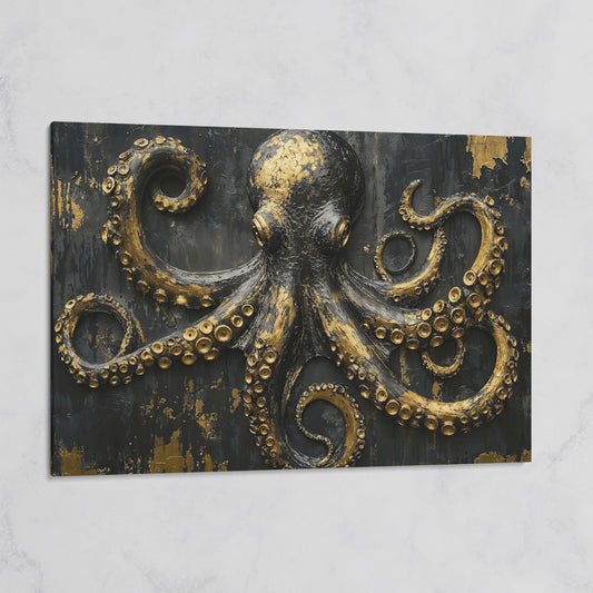 Gold Octopus Canvas. Gothic Nautical Wall Art on gallery wrap