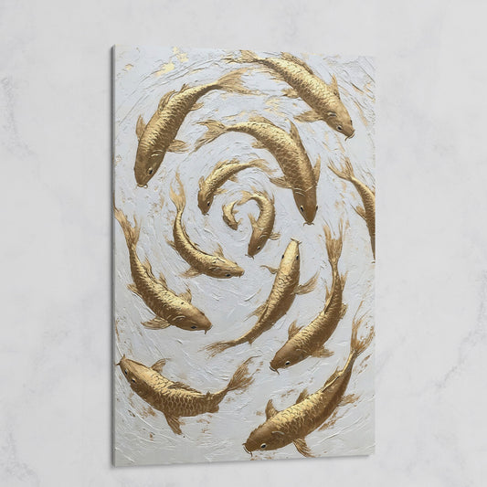 Golden Koi Fish Spiral Canvas Print on gallery wrap