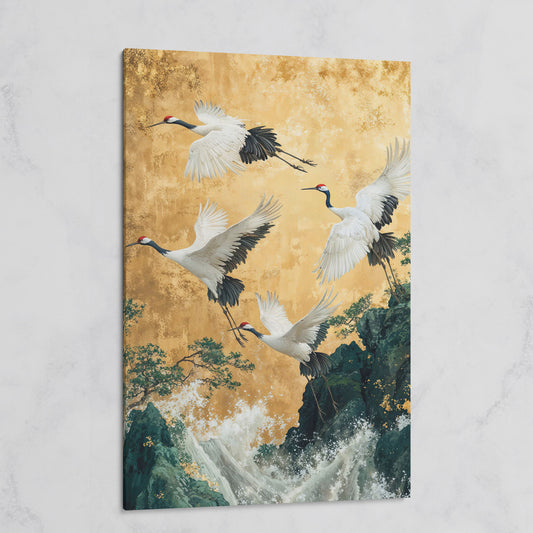 Flying Cranes Canvas Print in Asian Style, 47x71 inches on gallery wrap
