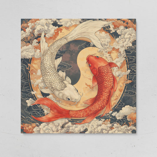 Harmony Koi Fish Yin Yang Square Canvas on gallery wrap
