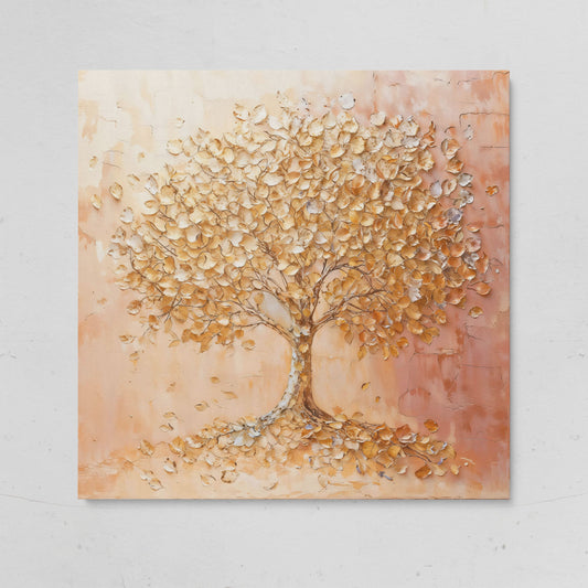 Tree of Life Canvas with Pink and Gold Foliage on gallery wrap