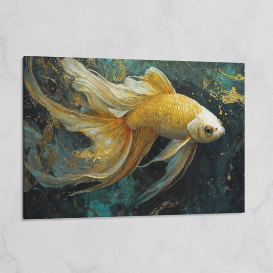 Goldfish with Marble Waves Canvas on gallery wrap