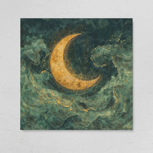 Crescent Moon with Abstract Waves Canvas on gallery wrap