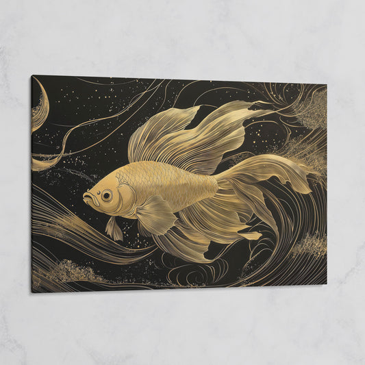 Abstract Black Gold Waves Goldfish Canvas on gallery wrap