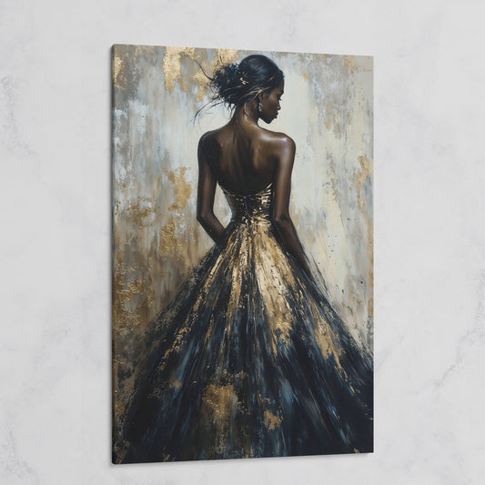 Elegant Black and Gold Woman Canvas Print on gallery wrap