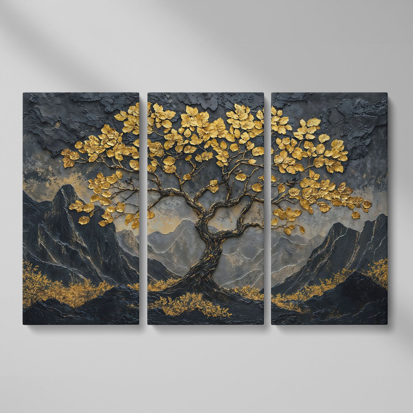 Lone Tree on Mountain Ridge Canvas Print as 3-panel split version