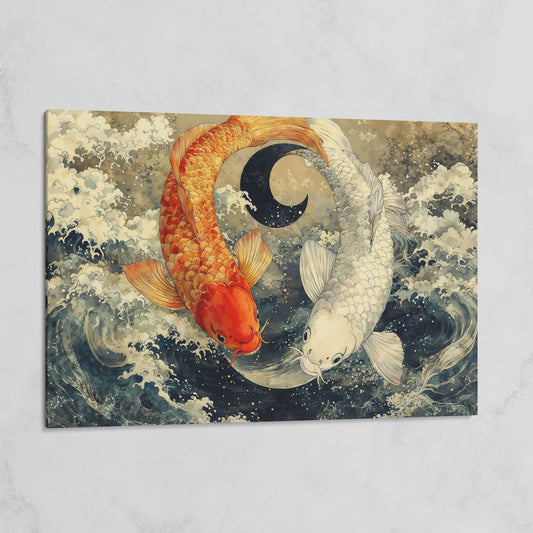 Gold and White Koi Fishes Canvas on gallery wrap
