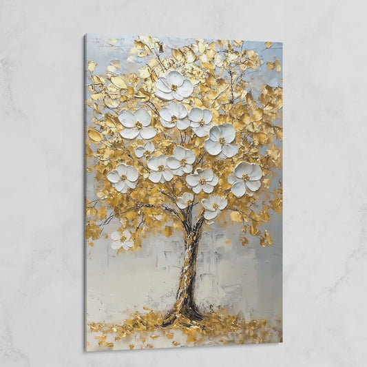 Golden Tree with White Blossoms Canvas Print on gallery wrap