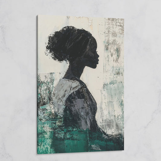 Elegant African American Girl Canvas Print in Emerald on gallery wrap