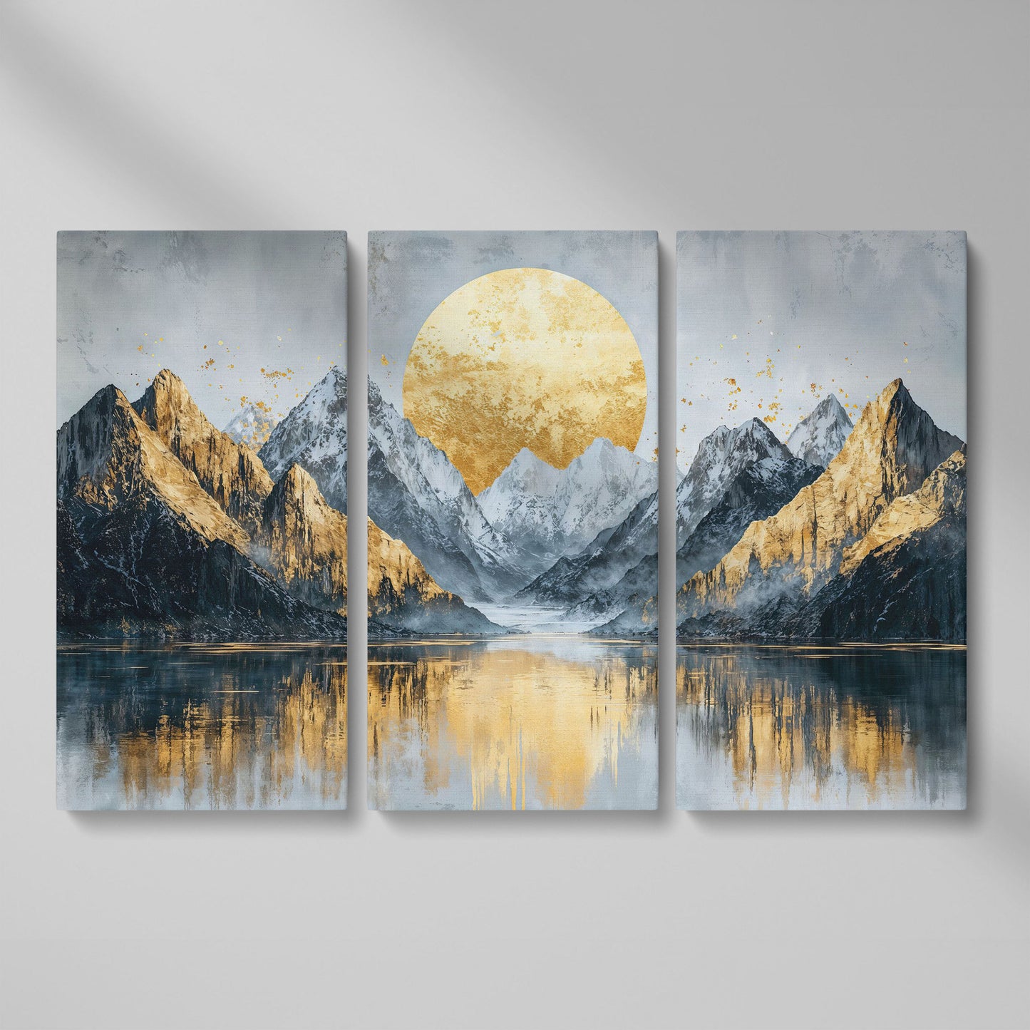 Mountain Landscape with Golden Full Moon Canvas as 3-panel split version