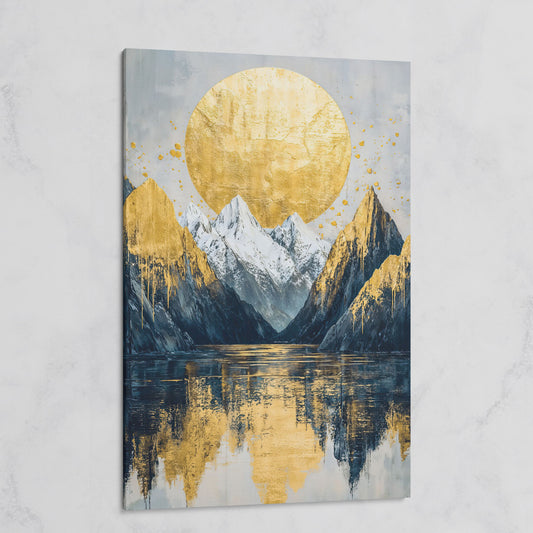 Mountain Lake with Golden Sun Canvas Print on gallery wrap