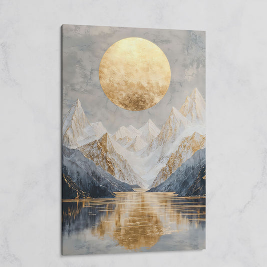 Snowy Mountain with Gold Sun Canvas on gallery wrap