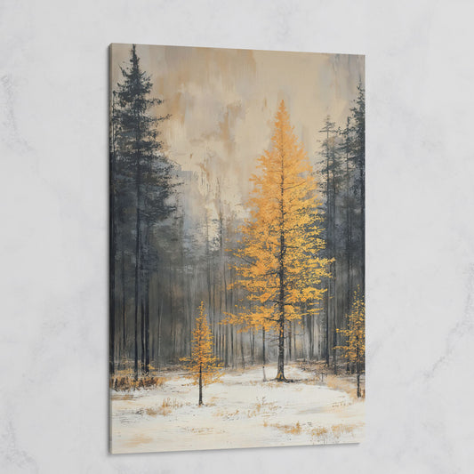 Winter Forest with Burnt Orange Tree Canvas on gallery wrap