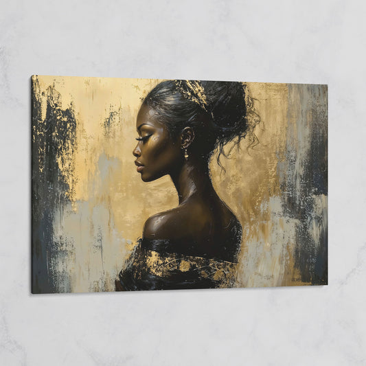 Royal Woman Profile Canvas Print in Black & Gold on gallery wrap