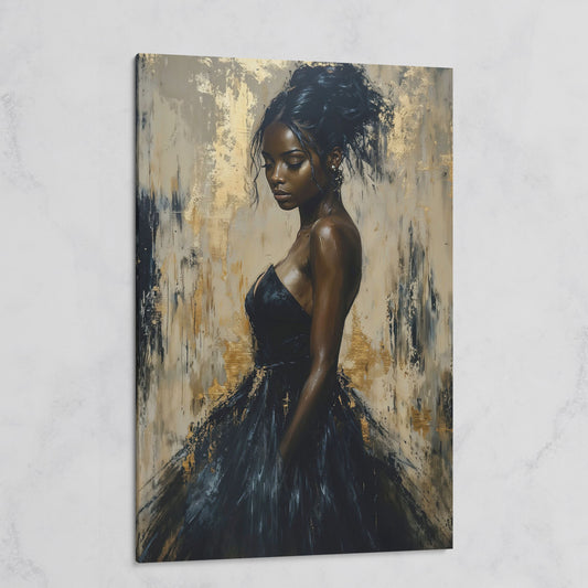 Black Woman in Elegant Dress Canvas Print on gallery wrap