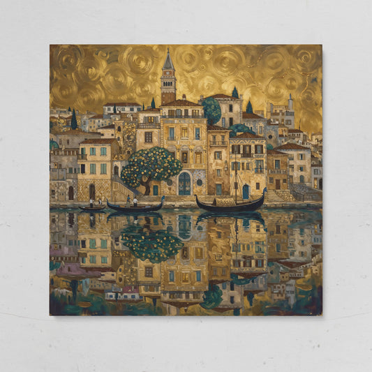 Venice Gondolas and Clock Tower Square Canvas Wall Art on gallery wrap