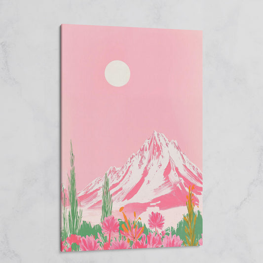 Pink Mountain & Wildflower Landscape Canvas on gallery wrap