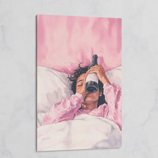 Pink & Champagne Female Portrait Canvas on gallery wrap