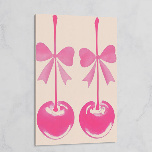 Pink Cherry with Bows Canvas Art on gallery wrap