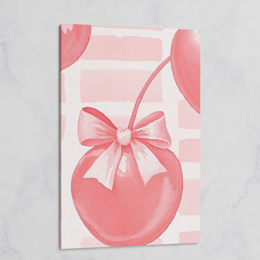 Cherry and Bow Canvas Print in Soft Pink on gallery wrap
