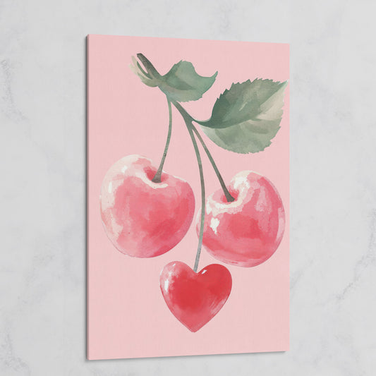 Romantic Cherry Canvas Print with Heart Detail on gallery wrap