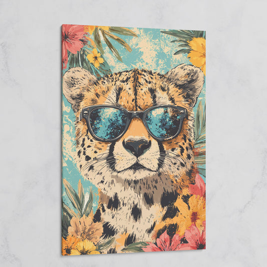 Whimsical Cheetah with Sunglasses Canvas Print on gallery wrap