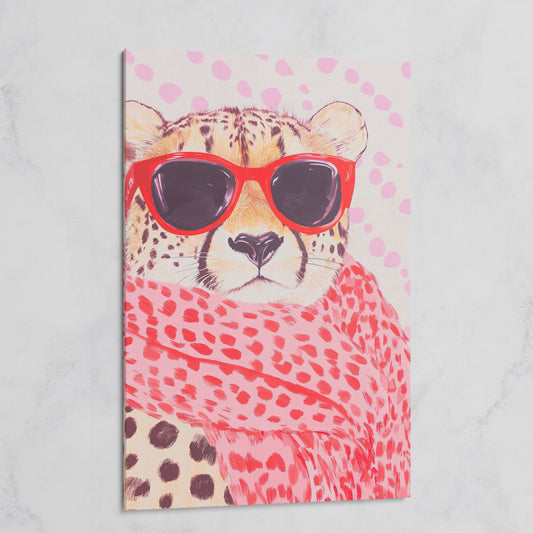Cheetah in Sunglasses Canvas. Pink Pop Animal Art on gallery wrap
