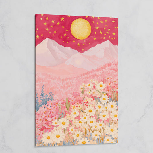 Pink Mountain Starry Night Canvas on gallery wrap