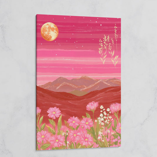 Pink Mountain Landscape Canvas on gallery wrap