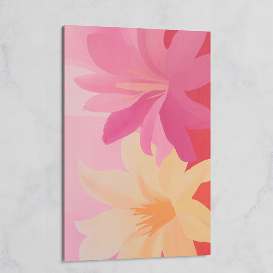 Pink and Peach Blooming Flowers Canvas on gallery wrap