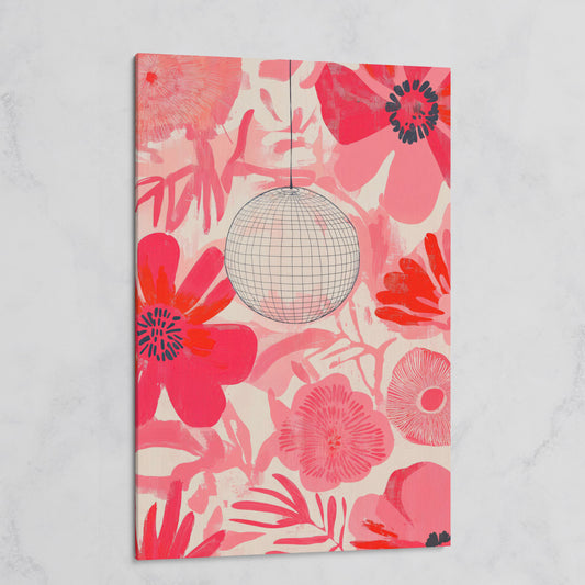 Pink Floral Abstract Canvas with Disco Ball Detail on gallery wrap