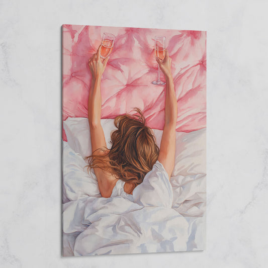 Pink Champagne Canvas Print for Feminine Bedroom Decor on gallery wrap