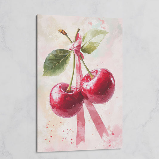 Cherry Still Life with Ribbon Canvas Print on gallery wrap