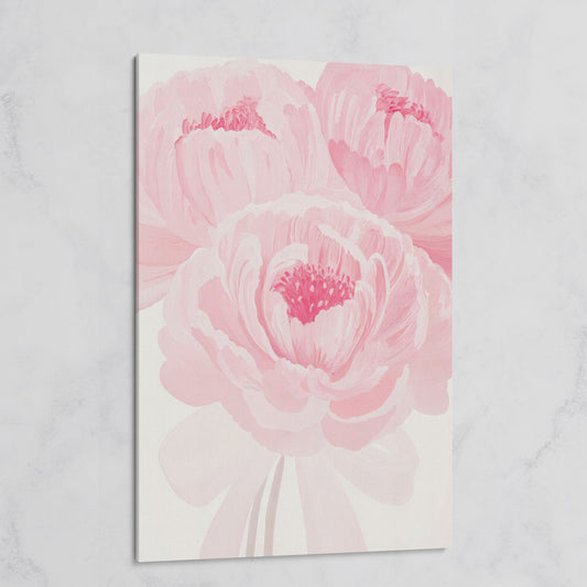 Pink Peony Canvas Art Print in Portrait on gallery wrap