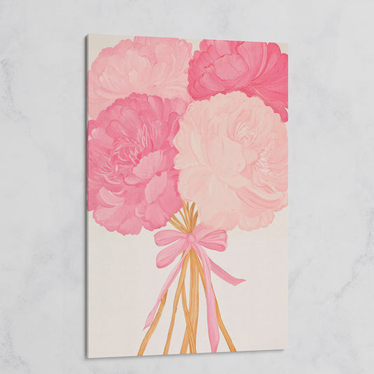 Pink Peonies with Ribbon Canvas Art on gallery wrap