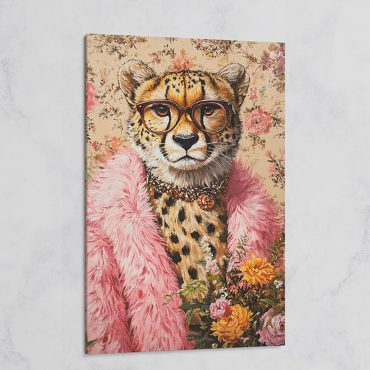 Chic Cheetah with Glasses Canvas Print on gallery wrap