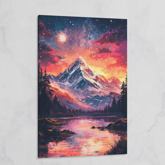 Starry Mountain with Pink Sky Canvas Print on gallery wrap