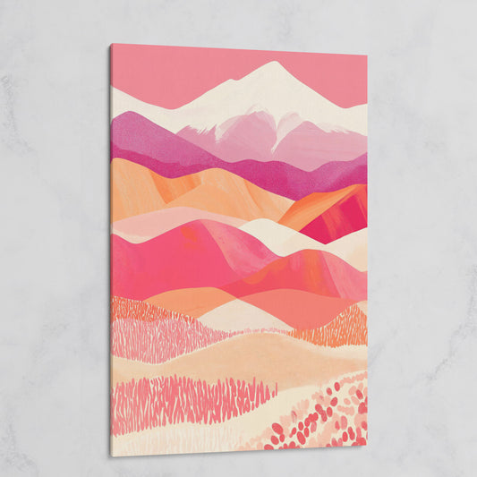 Pink Abstract Landscape Canvas for Bedroom on gallery wrap