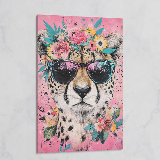 Cheetah with Floral Crown Canvas Print on gallery wrap