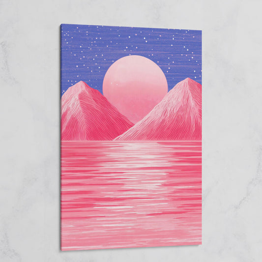 Surreal Pink Mountain at Sunset Canvas Print on gallery wrap