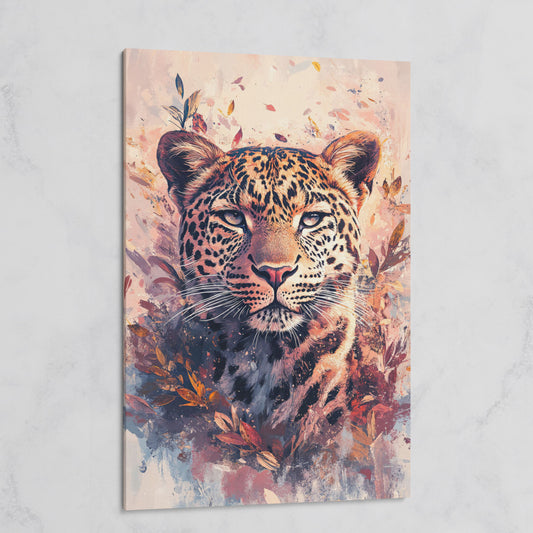 Leopard Portrait with Botanical Frame Canvas on gallery wrap