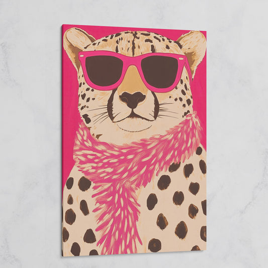 Leopard with Sunglasses Canvas Wall Art in Pink on gallery wrap