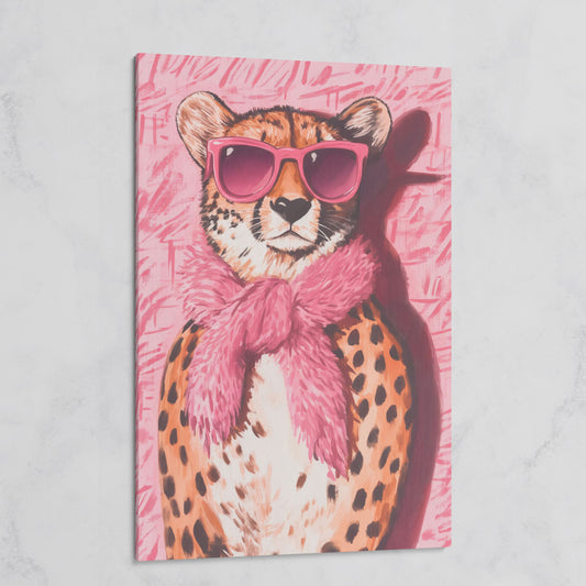 Leopard with Sunglasses Canvas Print, Pink Fashion Art on gallery wrap