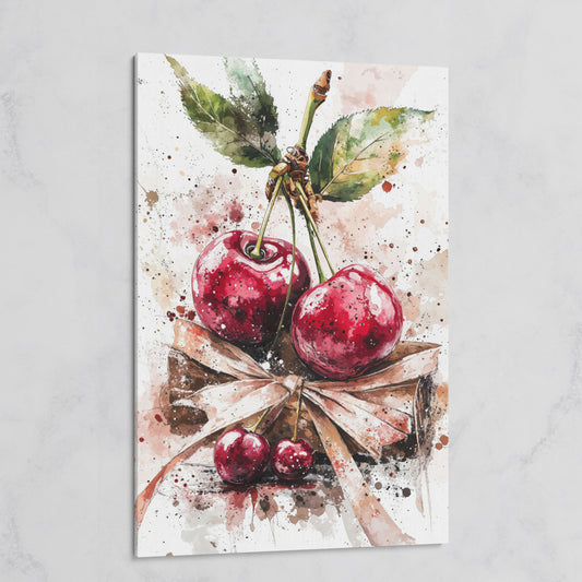 Cherry Cluster Watercolor Canvas on gallery wrap