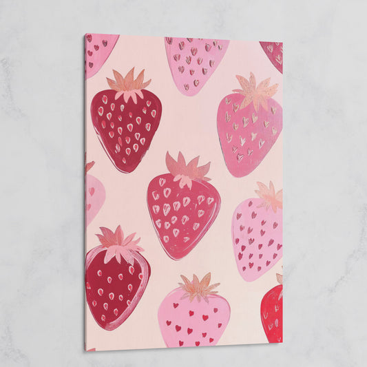 Pink Strawberry Pattern Canvas for Kitchen Walls on gallery wrap