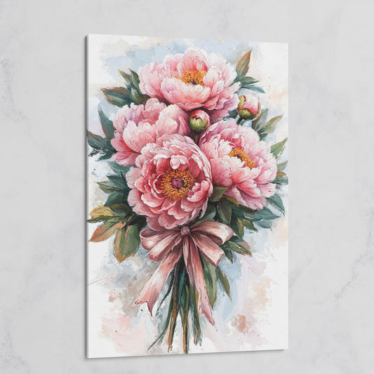 Spring Peony Bouquet Canvas Print on gallery wrap